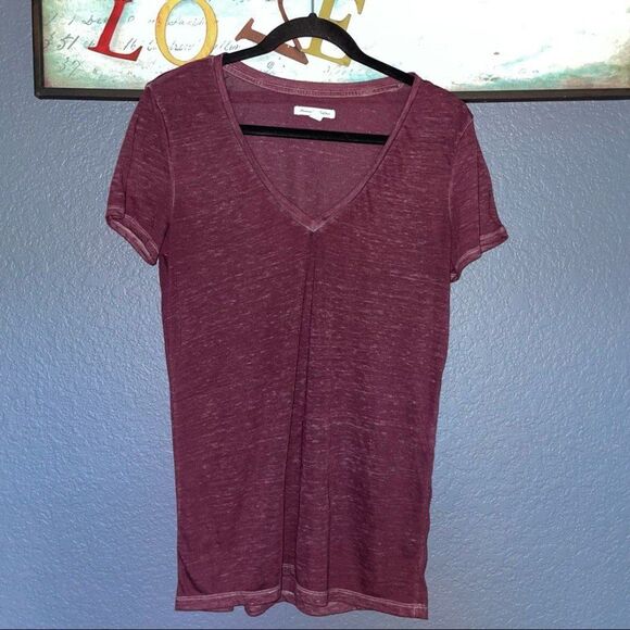 American Eagle shirt womens Size Large Short Sleeve Burnout top burgundy v neck - Picture 3 of 10